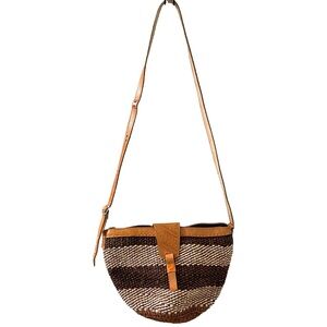 Handmade African Kiondo Sisal Raffia Leather Handbag Woven Crossbody 13x8.5”